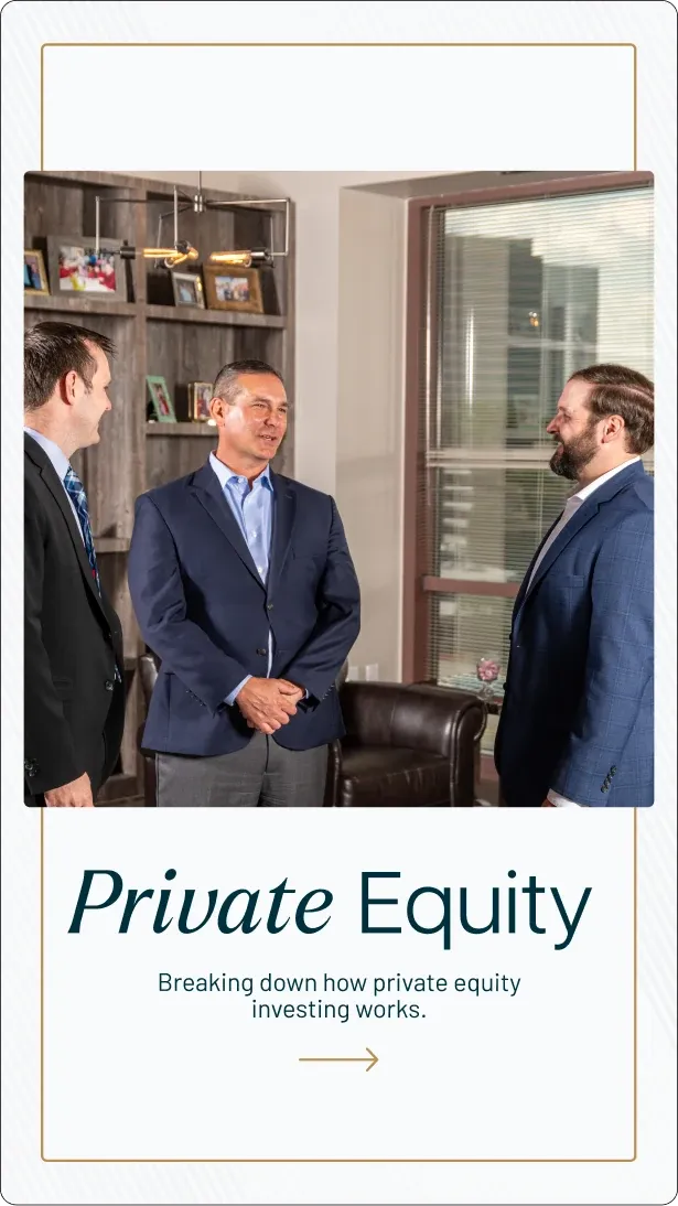 A BIP Wealth story, "Private Equity: breaking down how private equity investing works", over three advisors in a library.