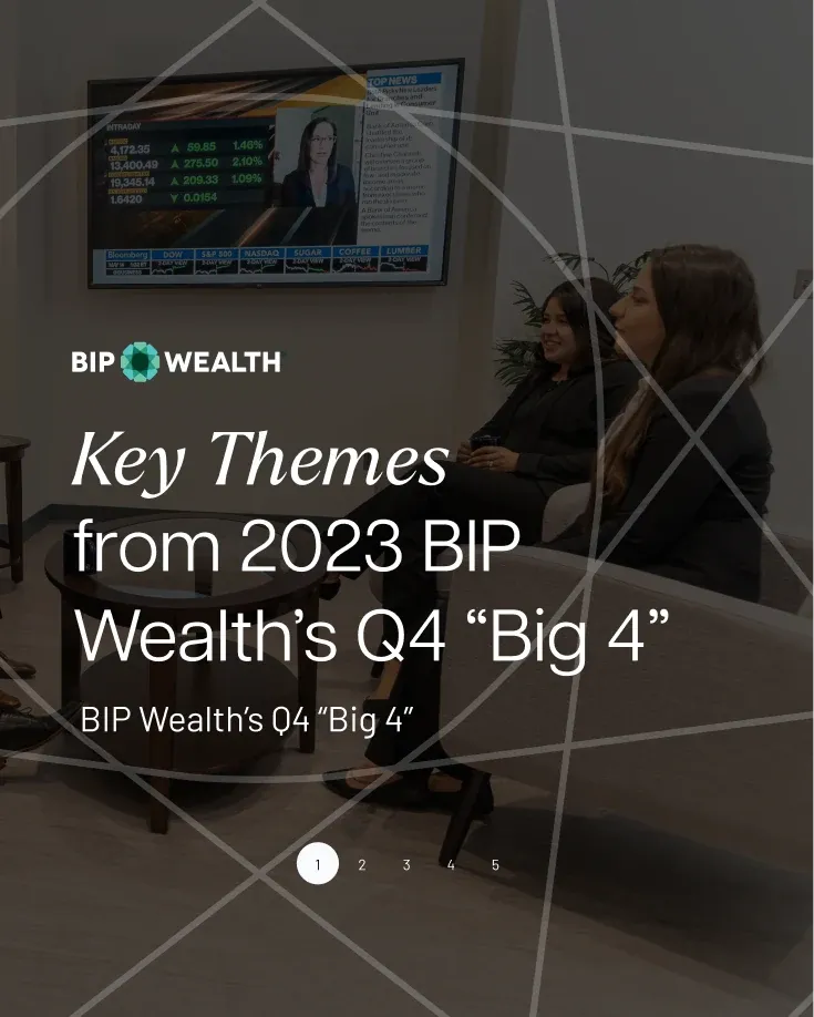 A BIP Wealth carousel cover: "Key themes from 2023 BIP Wealth's Q4 Big 4".