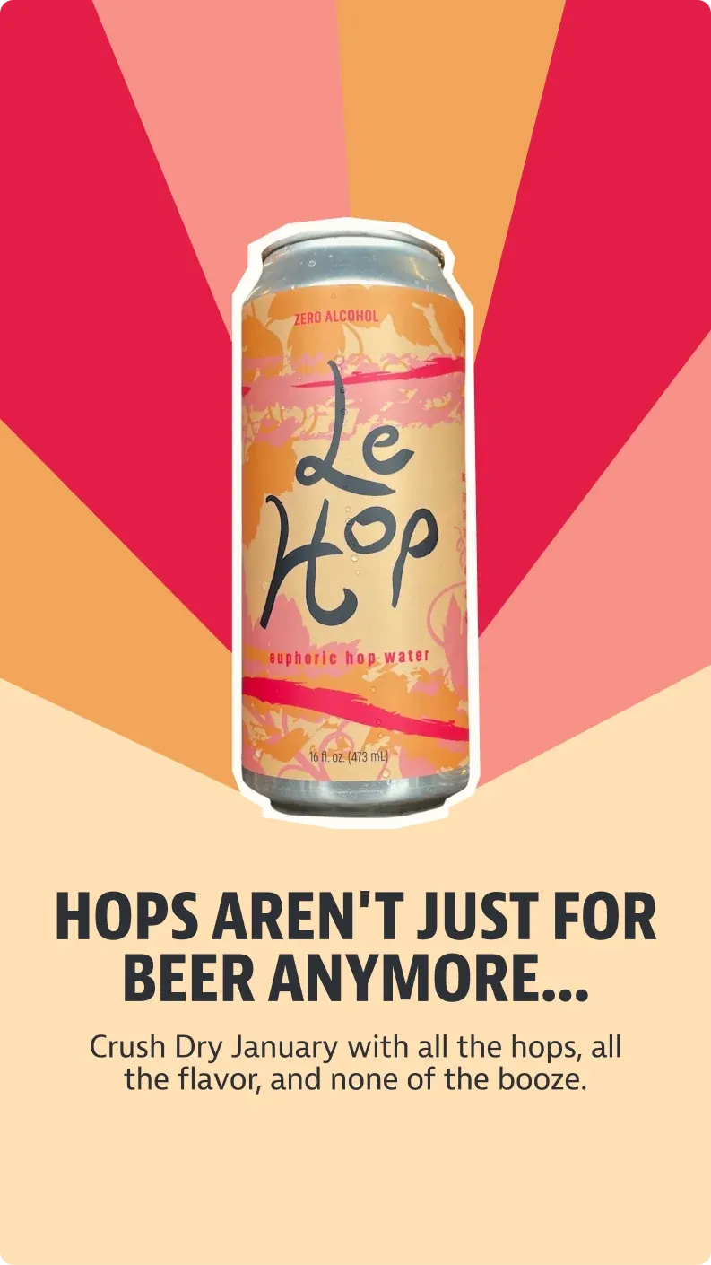 A Yakima Valley Hops Dry January post: a can of hop water, "Hops aren't just for beer anymore".