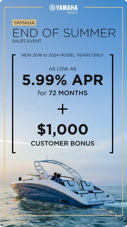 A Yamaha end of summer sales ad: 5.99% APR and a $1,000 customer bonus.