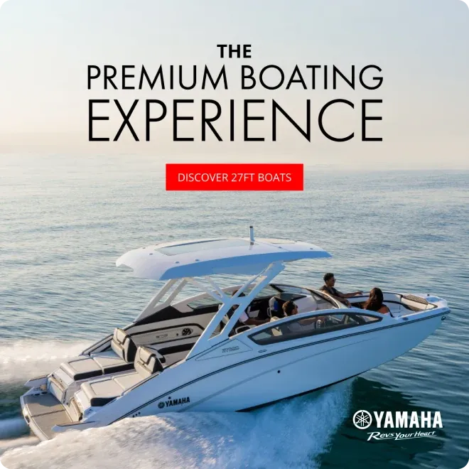 A Yamaha boat ad: "The premium boating experience."