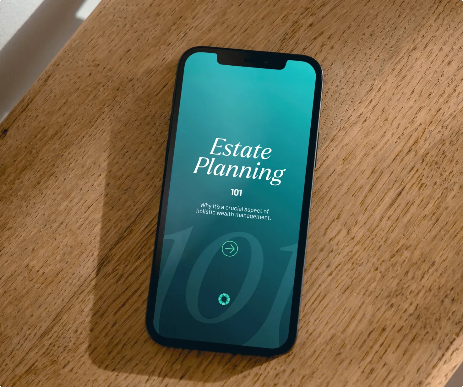 A phone on a wooden table showing BIP Wealth's "Estate Planning 101" post.