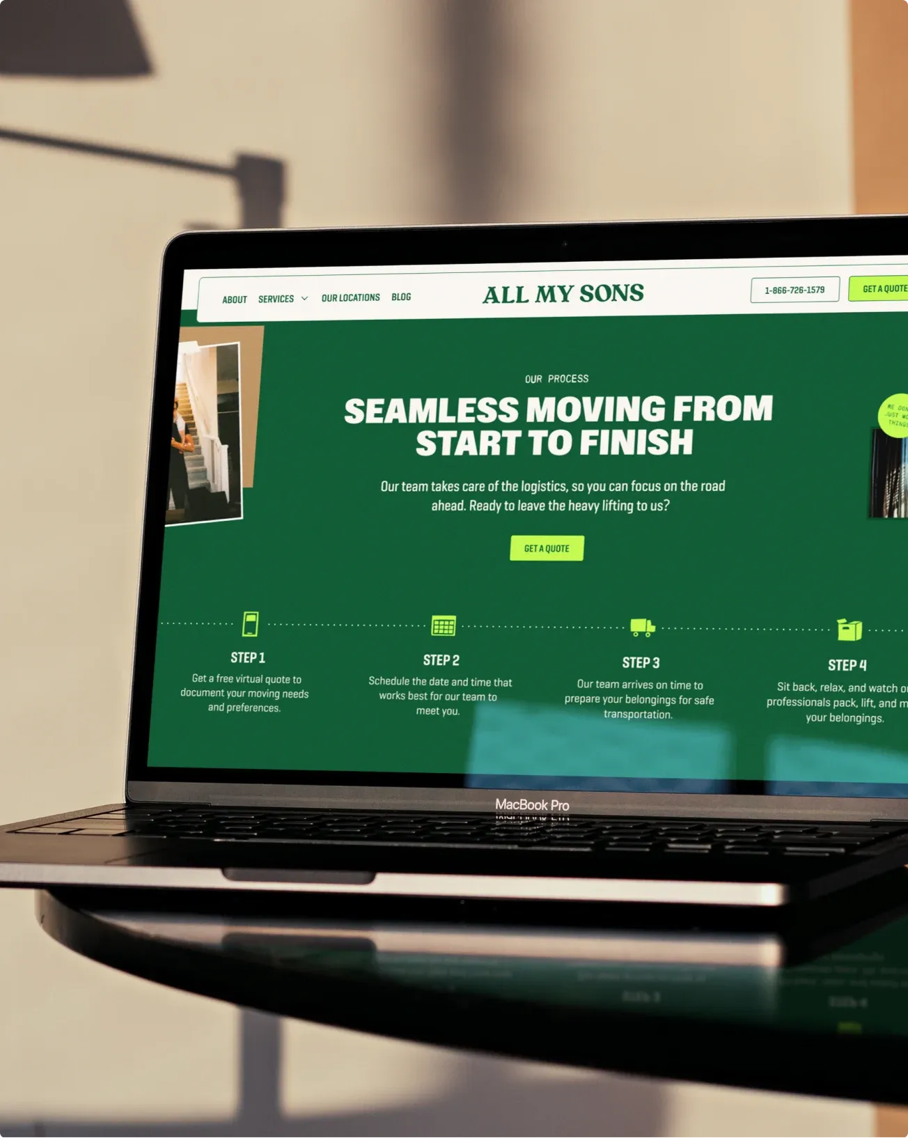 The All My Sons “Seamless moving from start to finish” page on a laptop.
