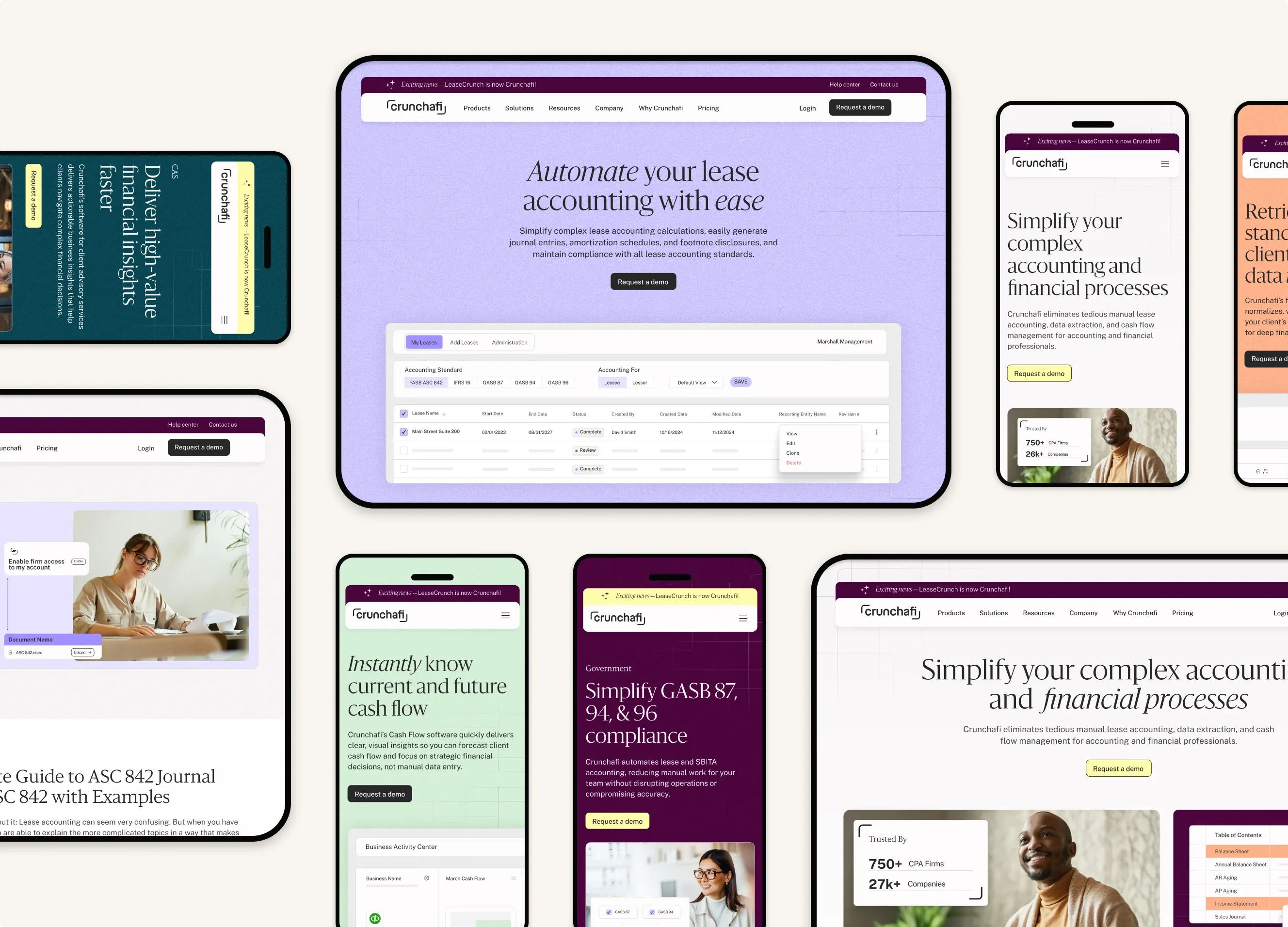 Crunchafi's new site across desktop, tablet and phone screens.